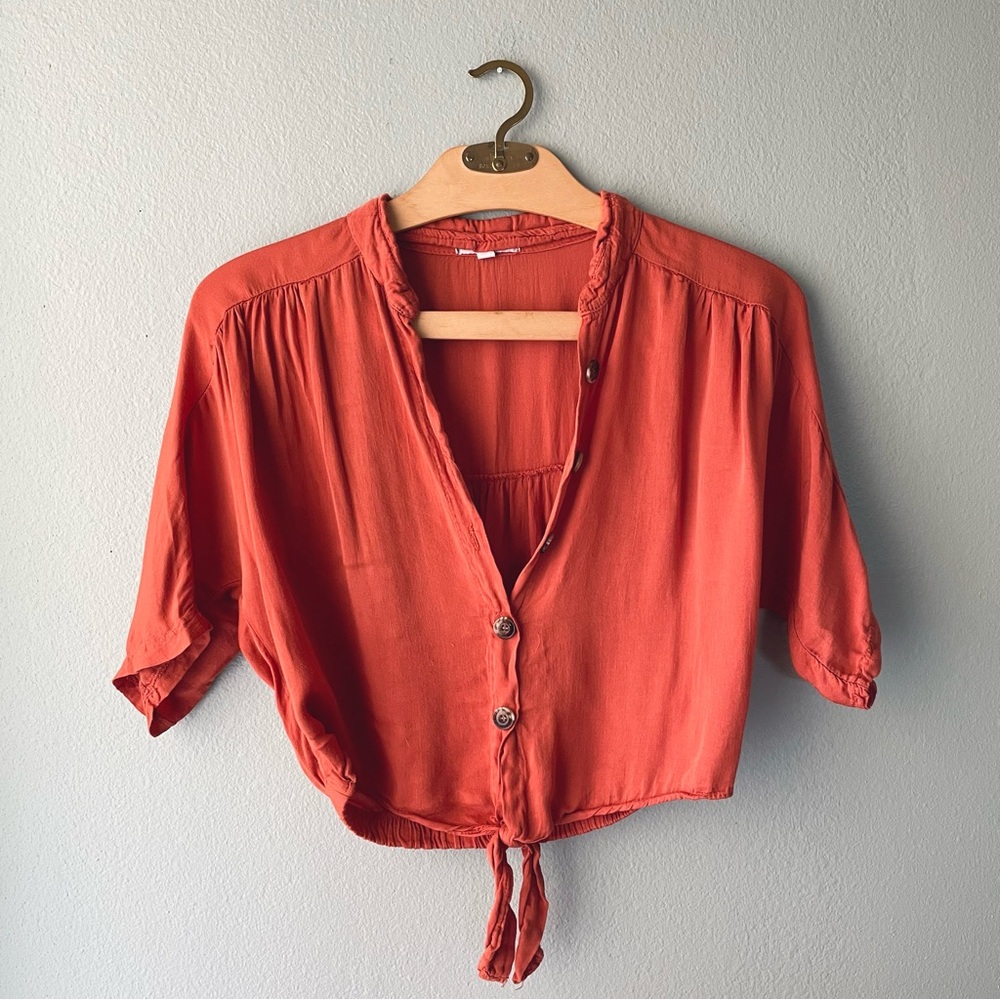 ♦️5/$15♦️ Don’t Ask Why | AEO Orange Baggy Button Down Top